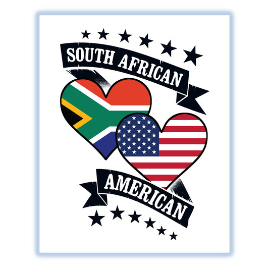 South African American Heart Flags South Africa America 8"x10" Wall Art Print