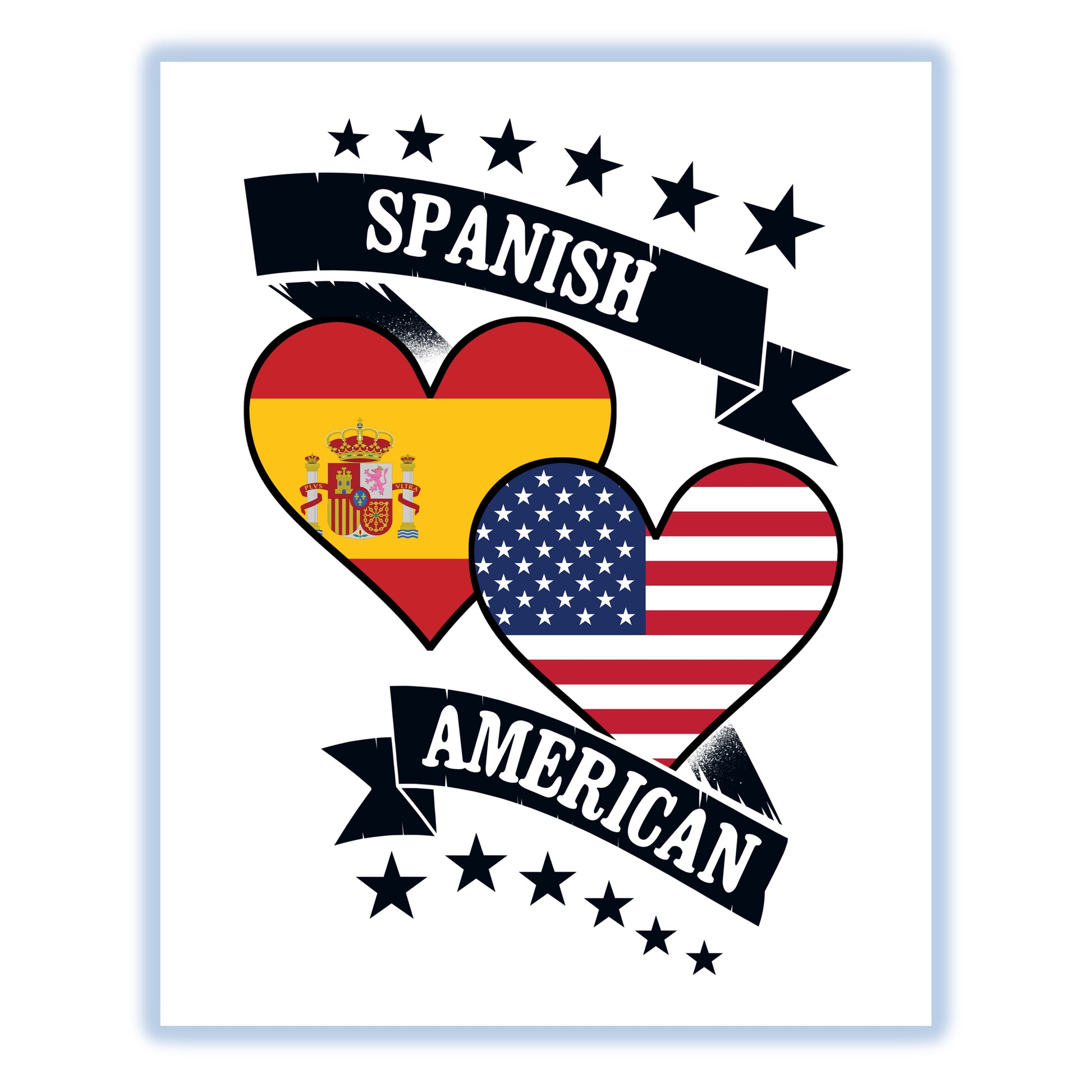 Spanish American Heart Flags Spain America 8"x10" Wall Art Print