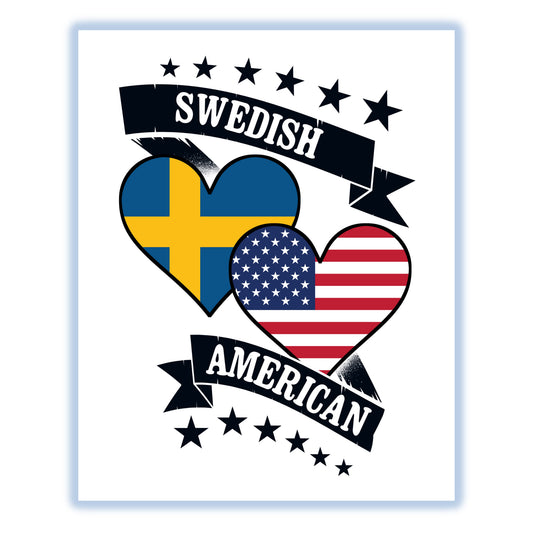 Swedish American Heart Flags Sweden America 8"x10" Wall Art Print