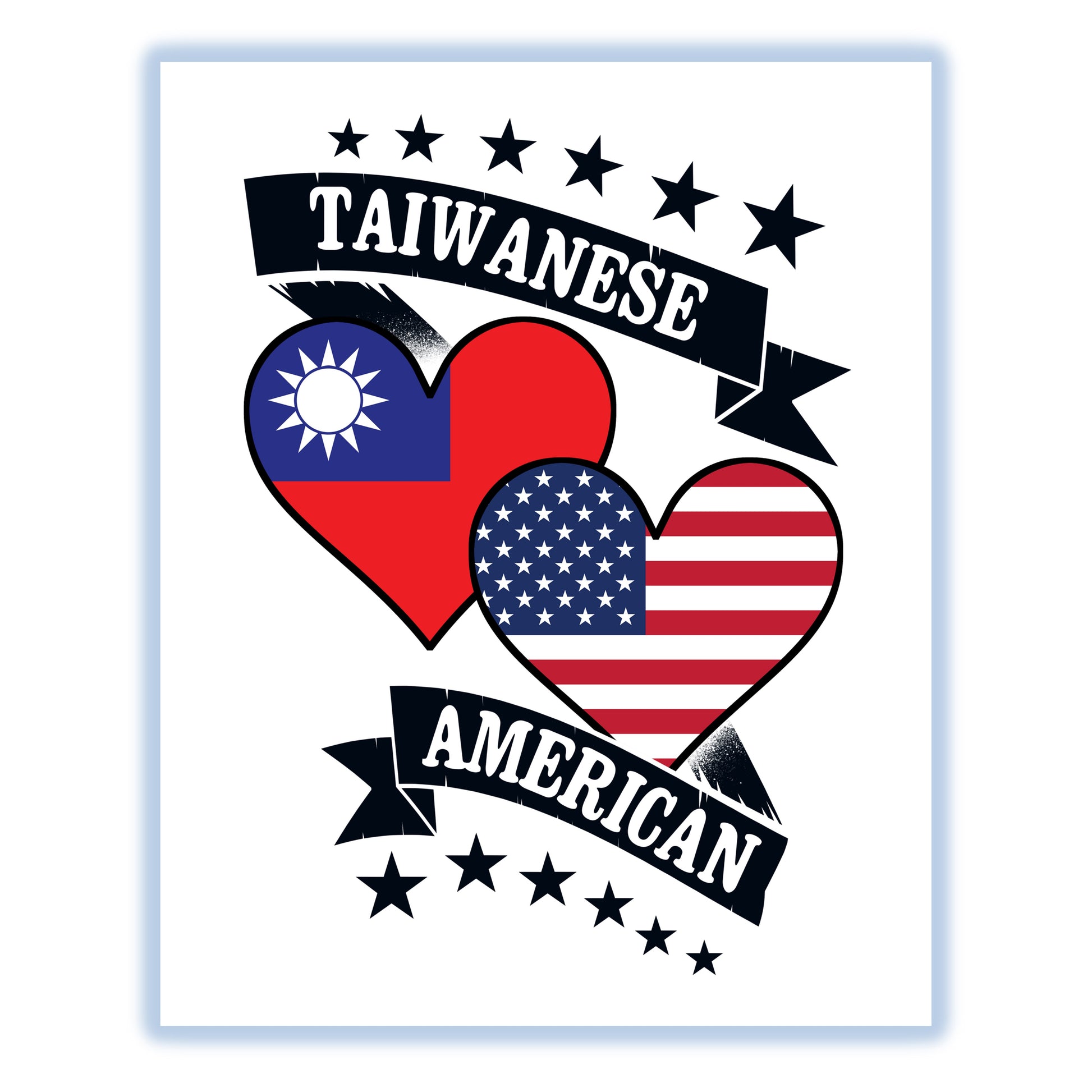 Taiwanese American Heart Flags Taiwan America 8"x10" Wall Art Print