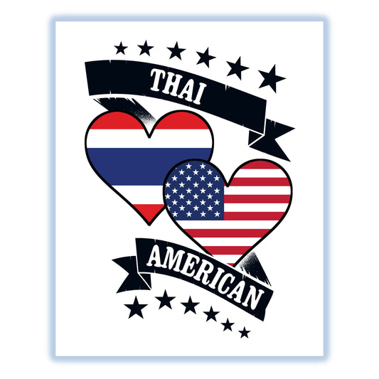 Thai American Heart Flags Thailand America 8"x10" Wall Art Print