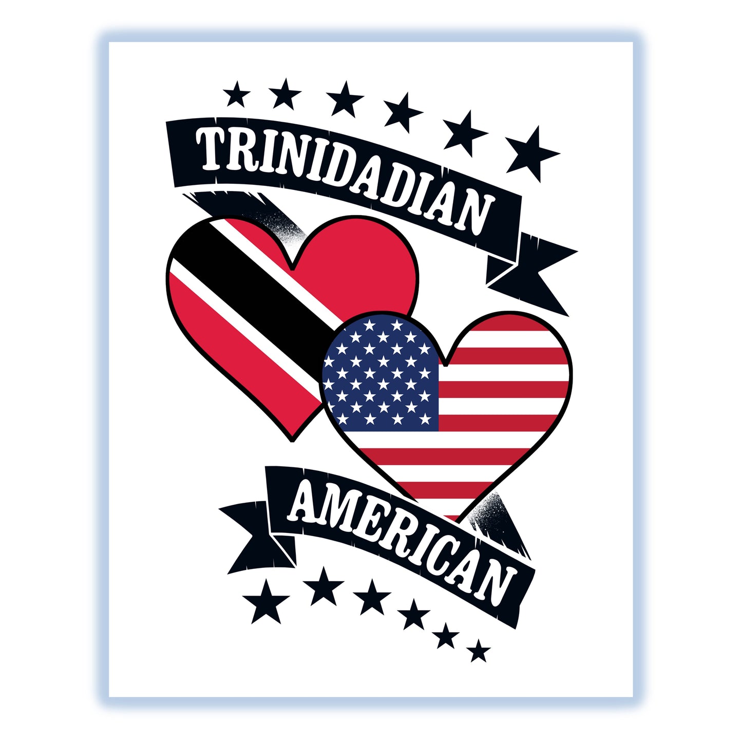Trinidadian American Heart Flags Trinidad and Tobago America 8"x10" Wall Art Print