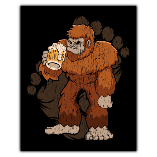 Bigfoot Beer Art - Sasquatch Drinking Beer 8"x10" Wall Art Print