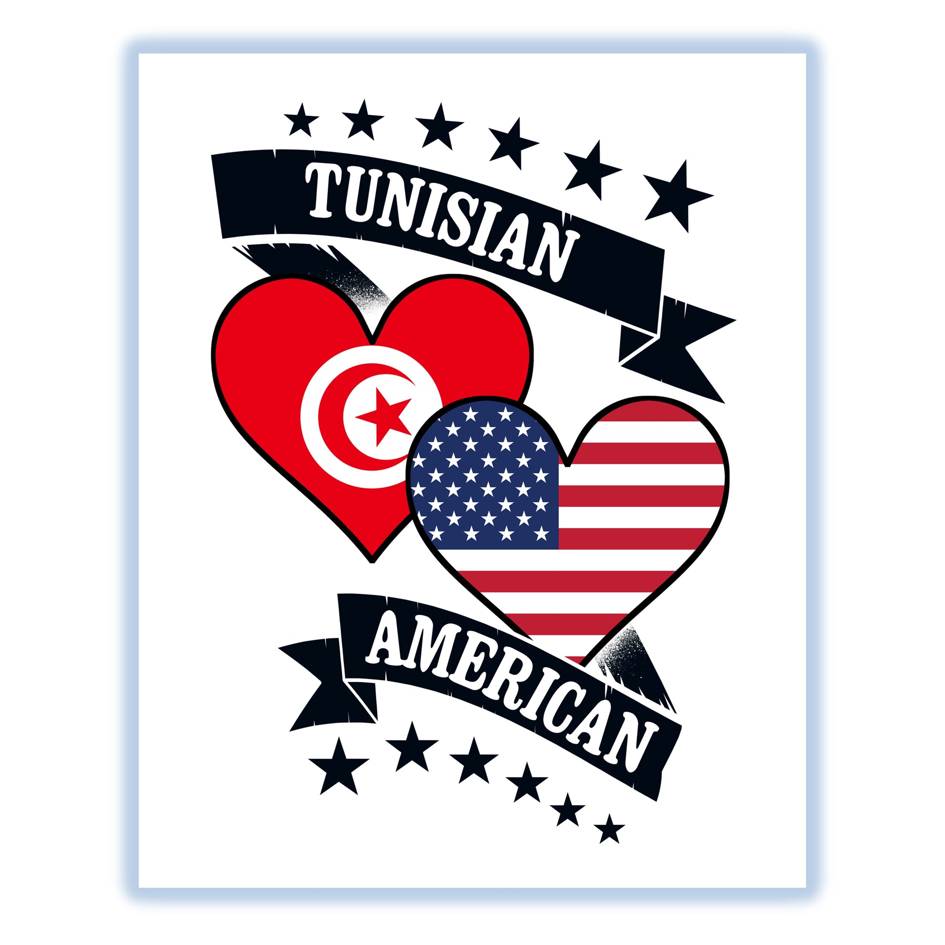 Tunisian American Heart Flags Tunisia America 8"x10" Wall Art Print