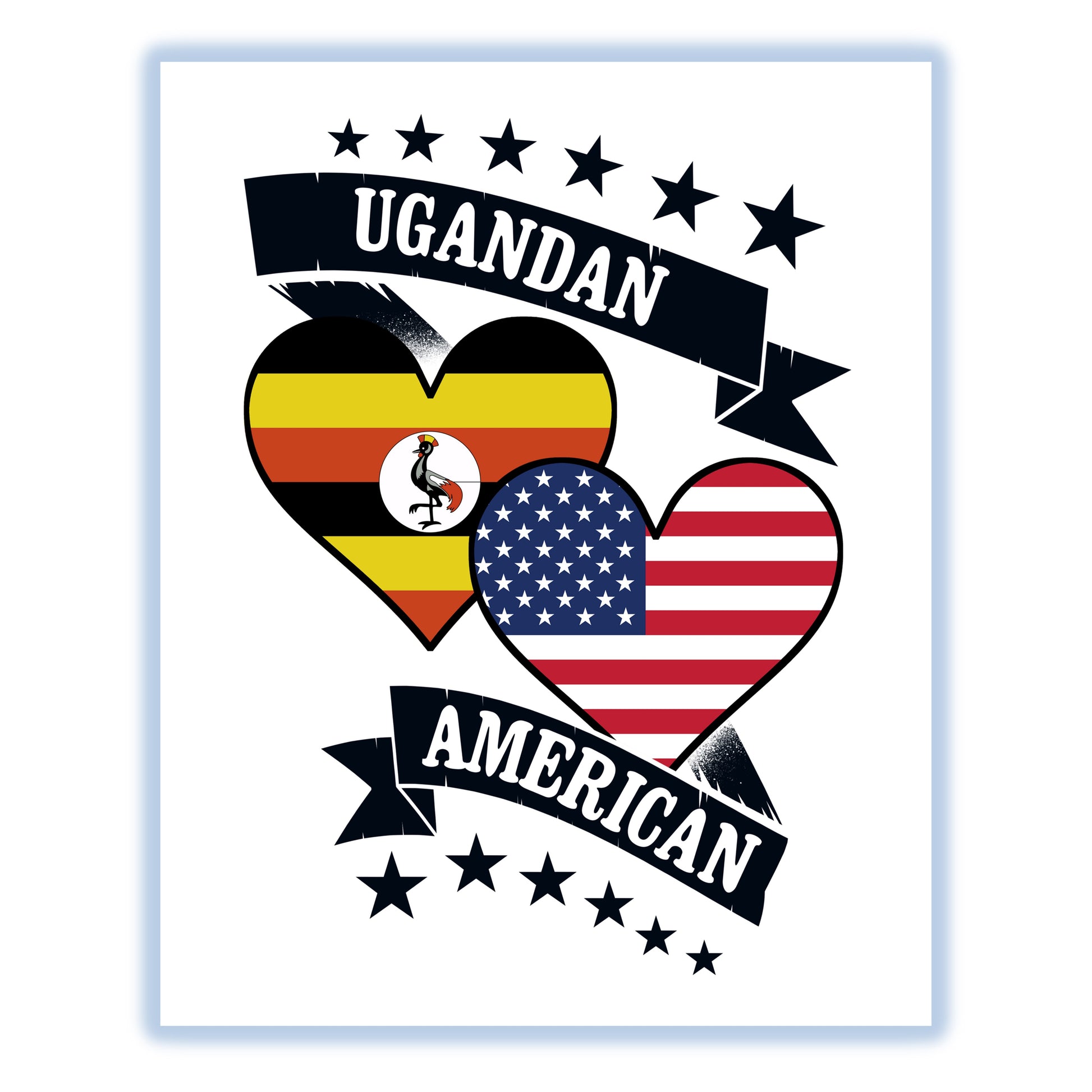 Ugandan American Heart Flags Uganda America 8"x10" Wall Art Print