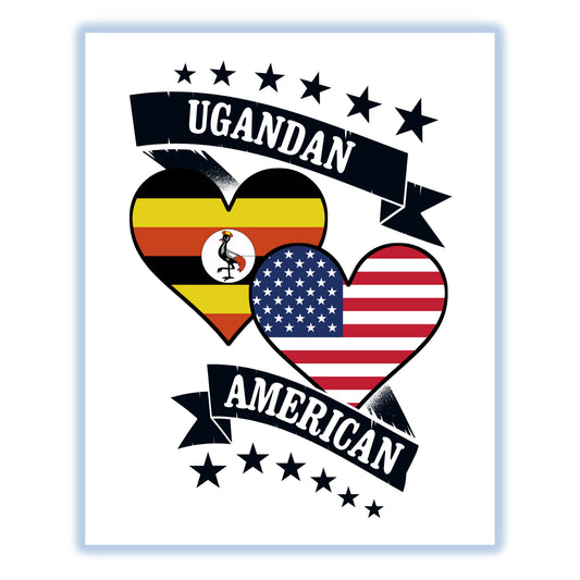 Ugandan American Heart Flags Uganda America 8"x10" Wall Art Print