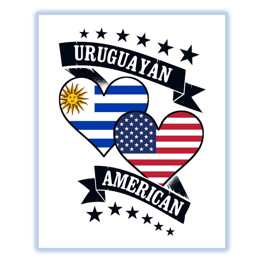 Uruguayan American Heart Flags Uruguay America 8"x10" Wall Art Print