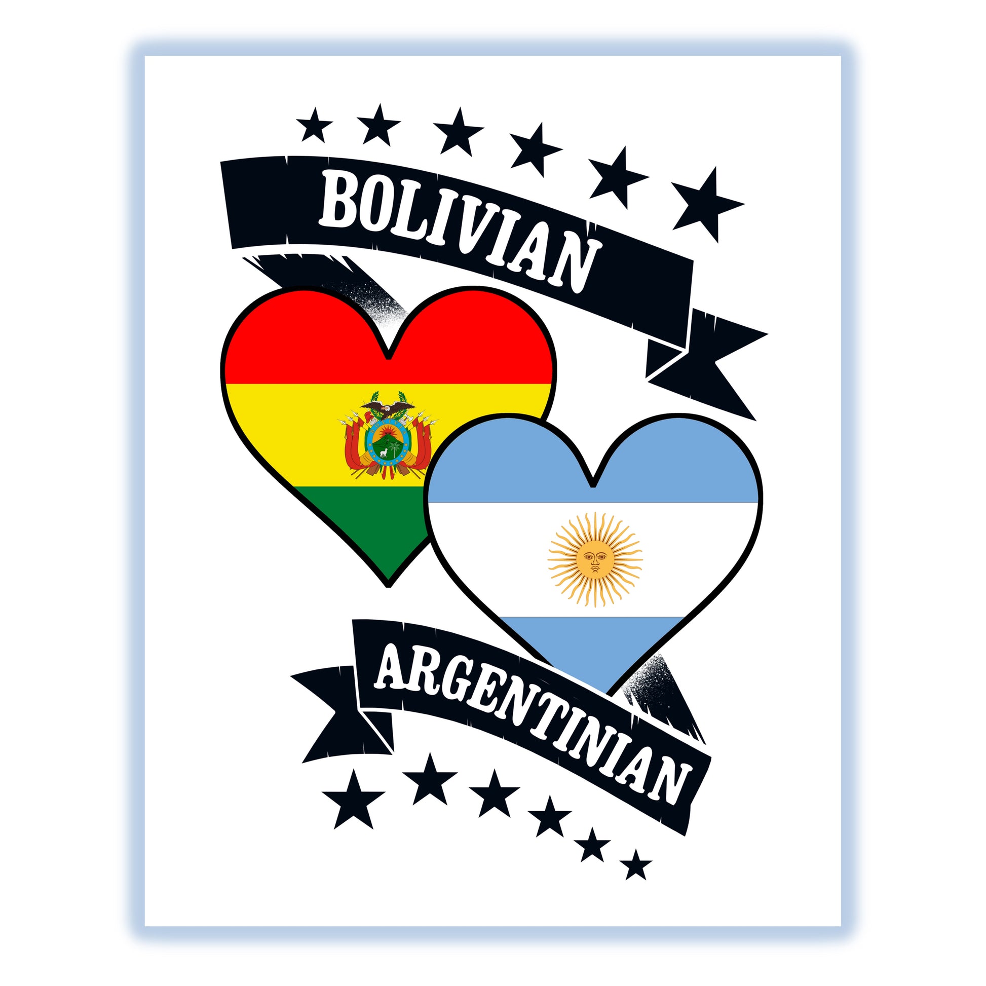 Bolivian Argentinian Heart Flags Bolivia Argentina 8"x10" Wall Art Print
