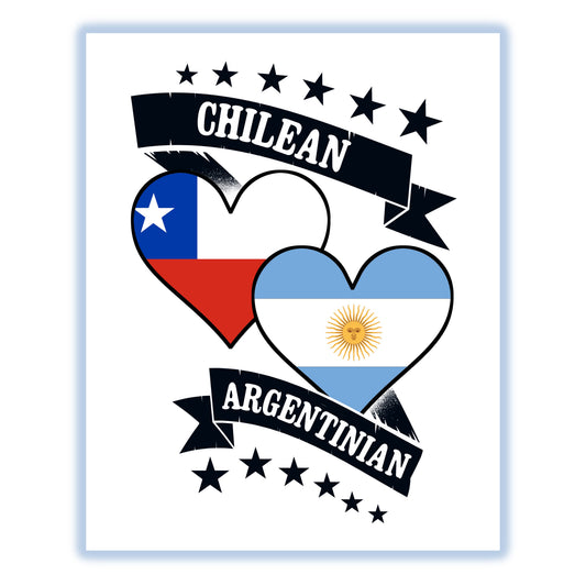 Chilean Argentinian Heart Flags Chile Argentina 8"x10" Wall Art Print