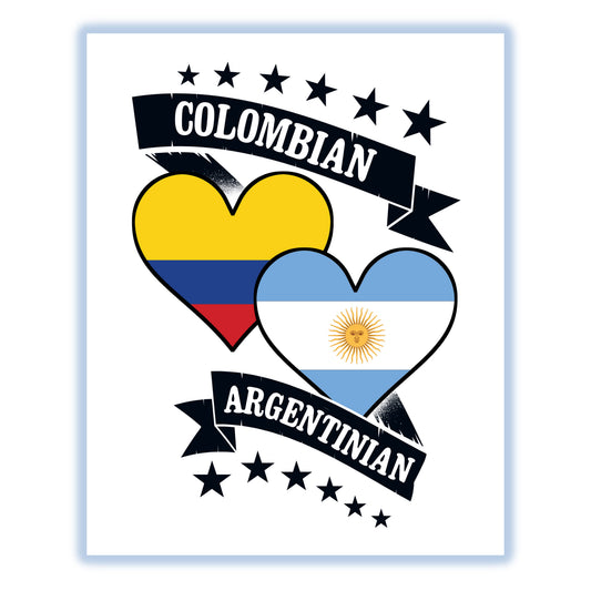 Colombian Argentinian Heart Flags Colombia Argentina 8"x10" Wall Art Print