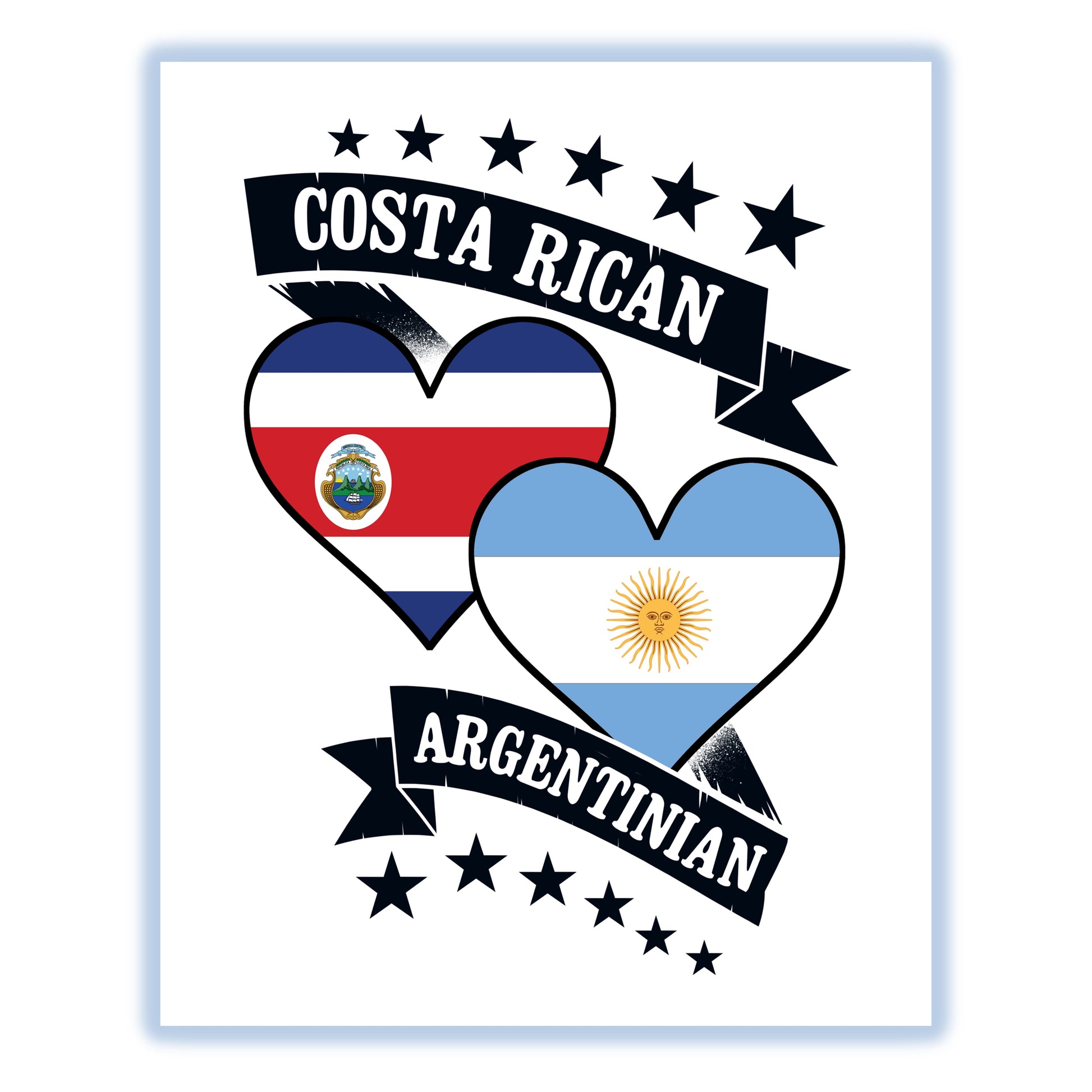 Costa Rican Argentinian Heart Flags Costa Rica Argentina 8"x10" Wall Art Print