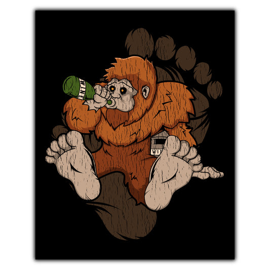 Bigfoot Wine Art - Sasquatch Drinking Wine 8"x10" Wall Art Print
