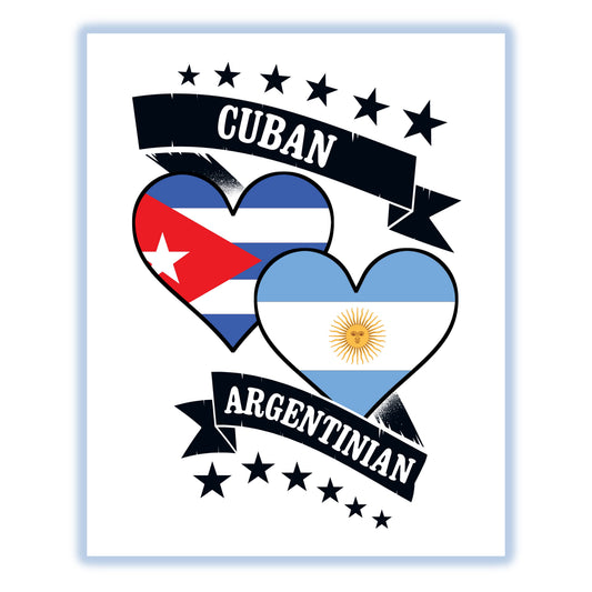 Cuban Argentinian Heart Flags Cuba Argentina 8"x10" Wall Art Print