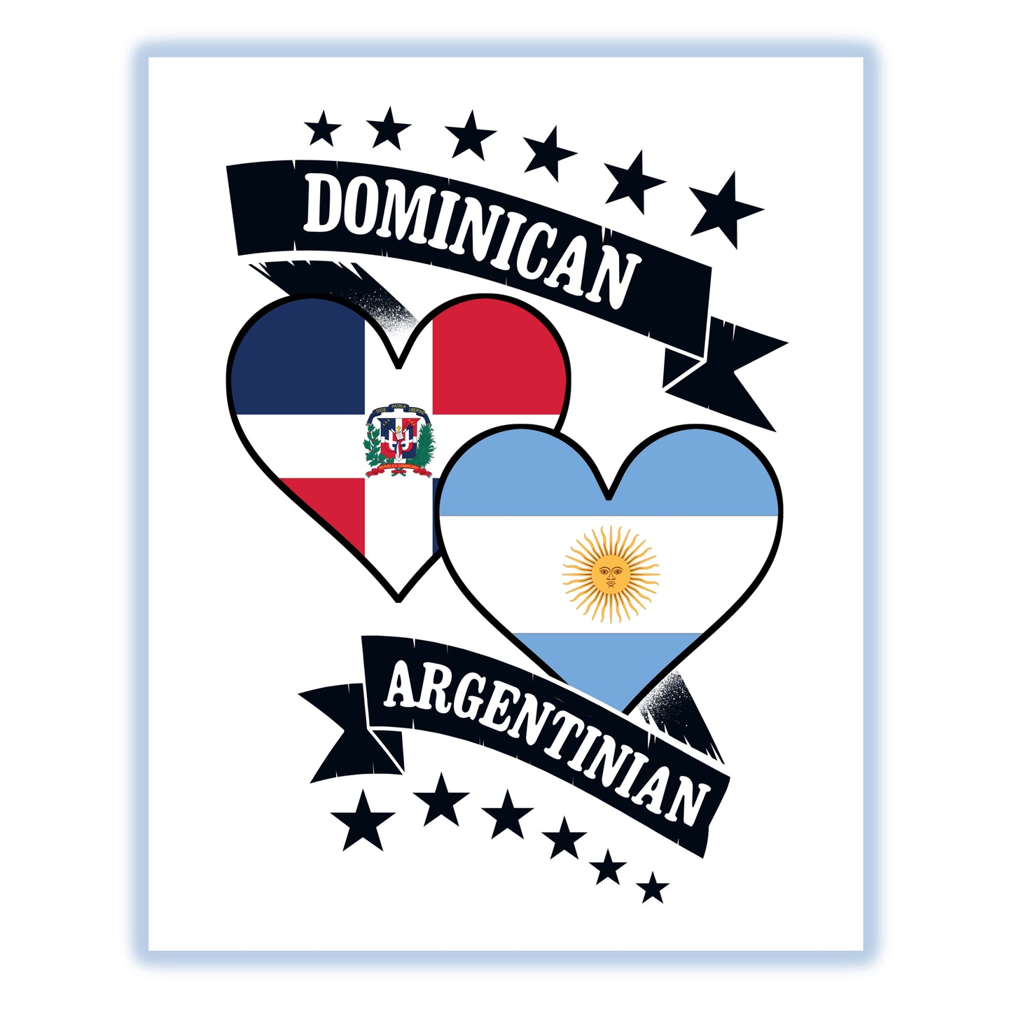 Dominican Argentinian Heart Flags Dominican Republic Argentina 8"x10" Wall Art Print