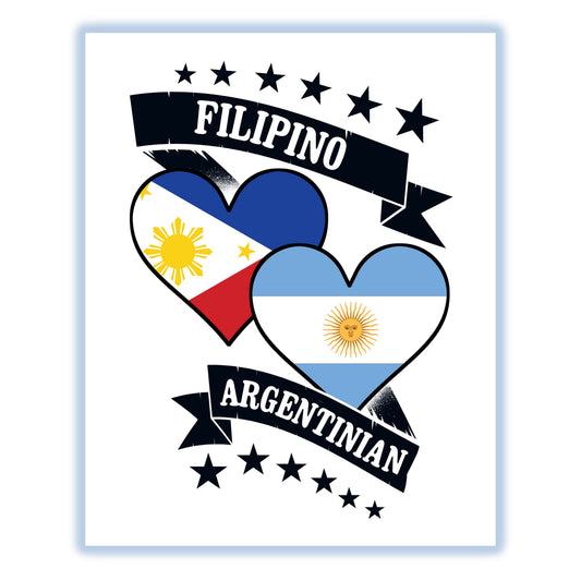 Filipino Argentinian Heart Flags Philippines Argentina 8"x10" Wall Art Print