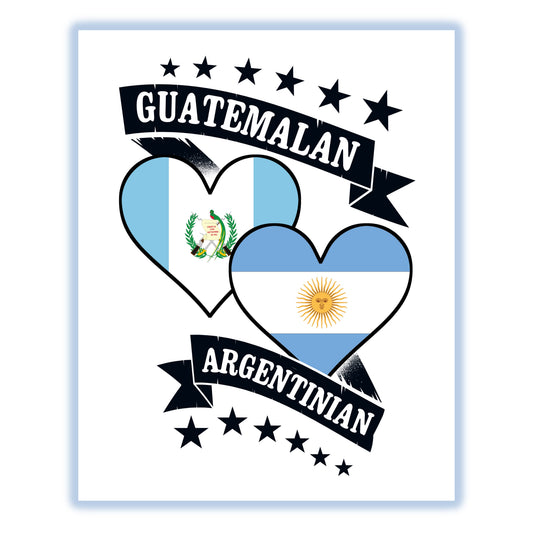 Guatemalan Argentinian Heart Flags Guatemala Argentina 8"x10" Wall Art Print
