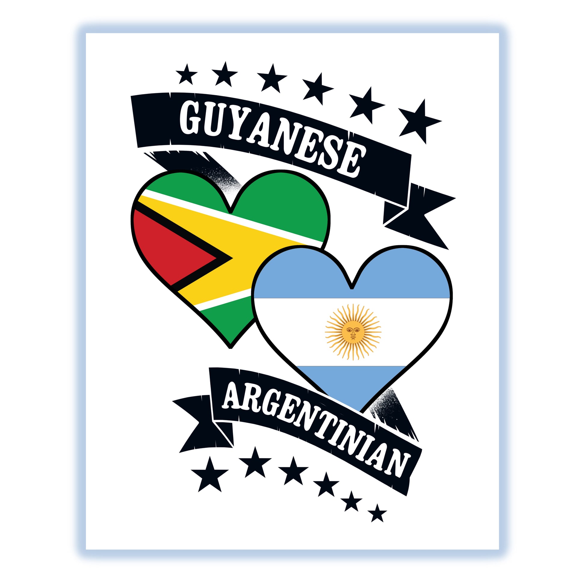 Guyanese Argentinian Heart Flags Guyana Argentina 8"x10" Wall Art Print