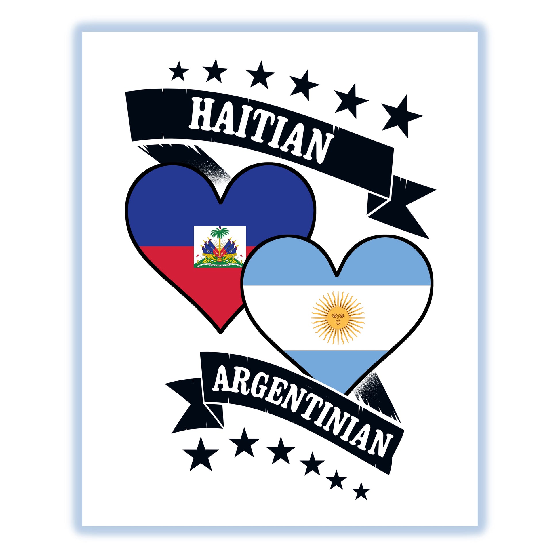 Haitian Argentinian Heart Flags Haiti Argentina 8"x10" Wall Art Print