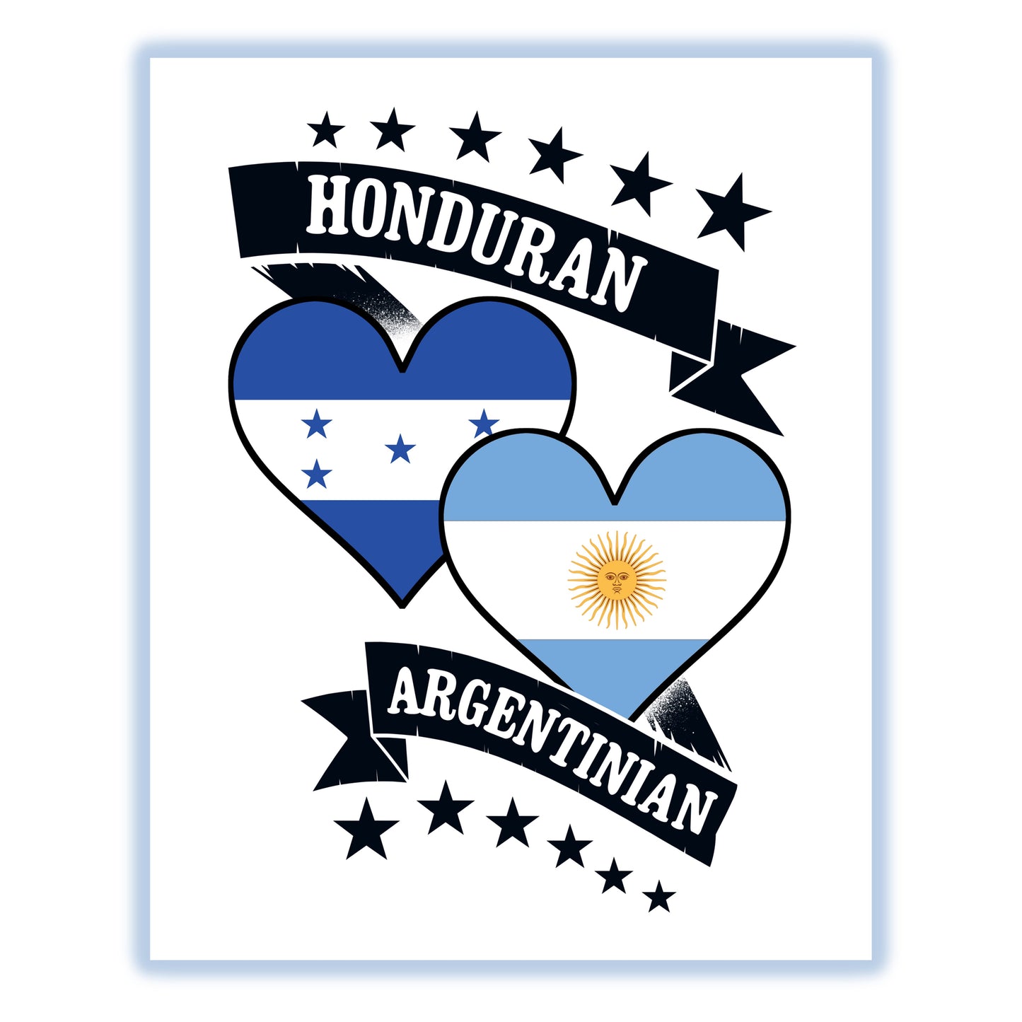 Honduran Argentinian Heart Flags Honduras Argentina 8"x10" Wall Art Print