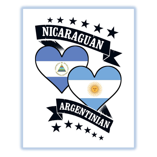 Nicaraguan Argentinian Heart Flags Nicaragua Argentina 8"x10" Wall Art Print