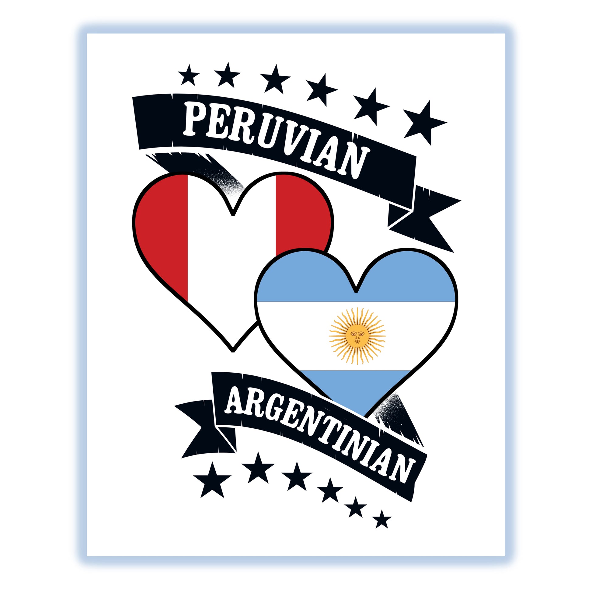 Peruvian Argentinian Heart Flags Peru Argentina 8"x10" Wall Art Print