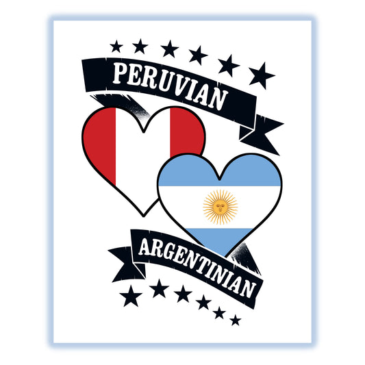 Peruvian Argentinian Heart Flags Peru Argentina 8"x10" Wall Art Print