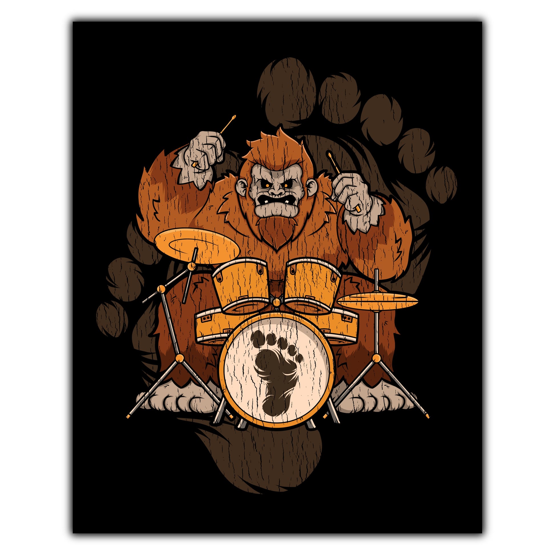 Bigfoot Drummer Art - Sasquatch Playing Drums 8"x10" Wall Art Print