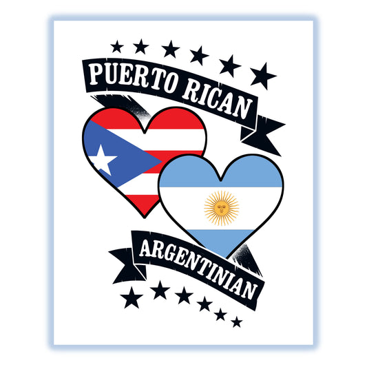 Puerto Rican Argentinian Heart Flags Puerto Rico Argentina 8"x10" Wall Art Print