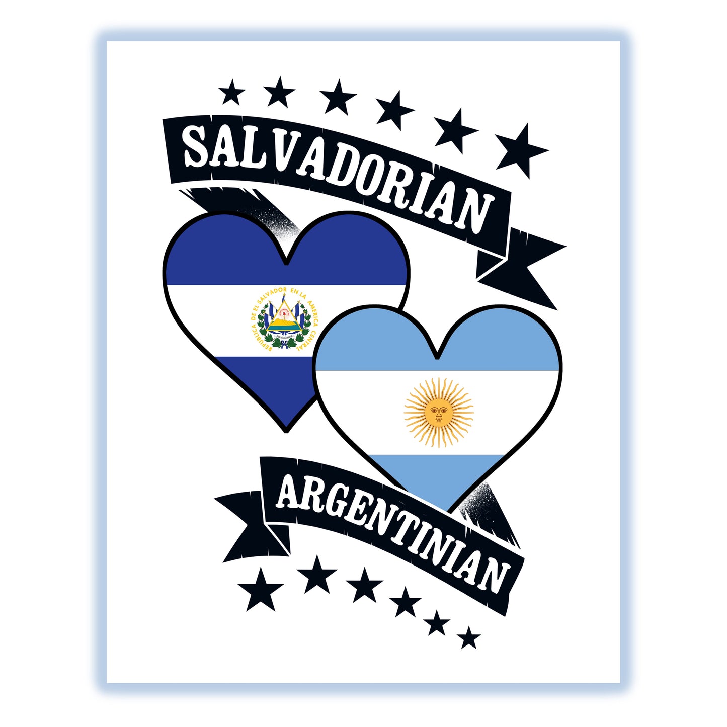 Salvadorian Argentinian Heart Flags El Salvador Argentina 8"x10" Wall Art Print