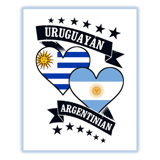 Uruguayan Argentinian Heart Flags Uruguay Argentina 8"x10" Wall Art Print