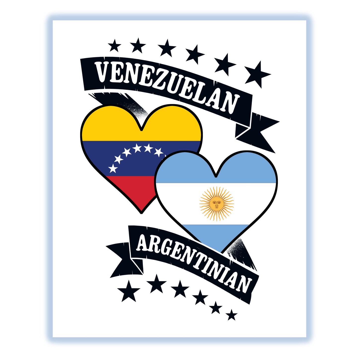 Venezuelan Argentinian Heart Flags Venezuela Argentina 8"x10" Wall Art Print
