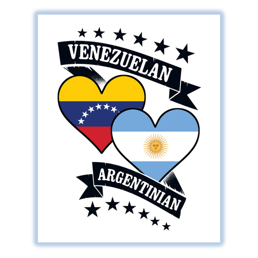 Venezuelan Argentinian Heart Flags Venezuela Argentina 8"x10" Wall Art Print