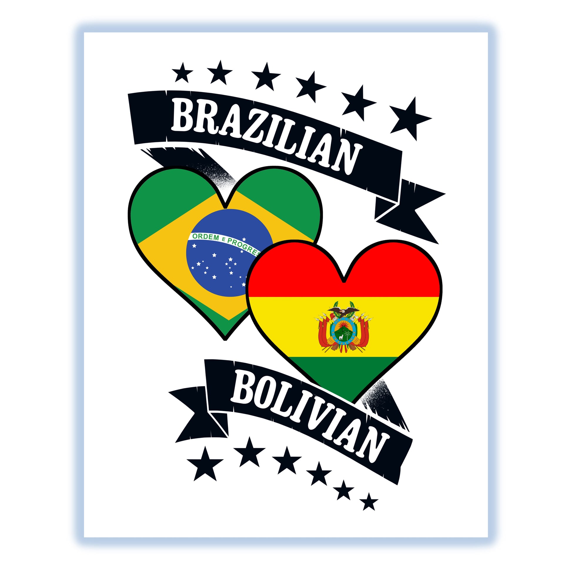 Brazilian Bolivian Heart Flags Brazil Bolivia 8"x10" Wall Art Print