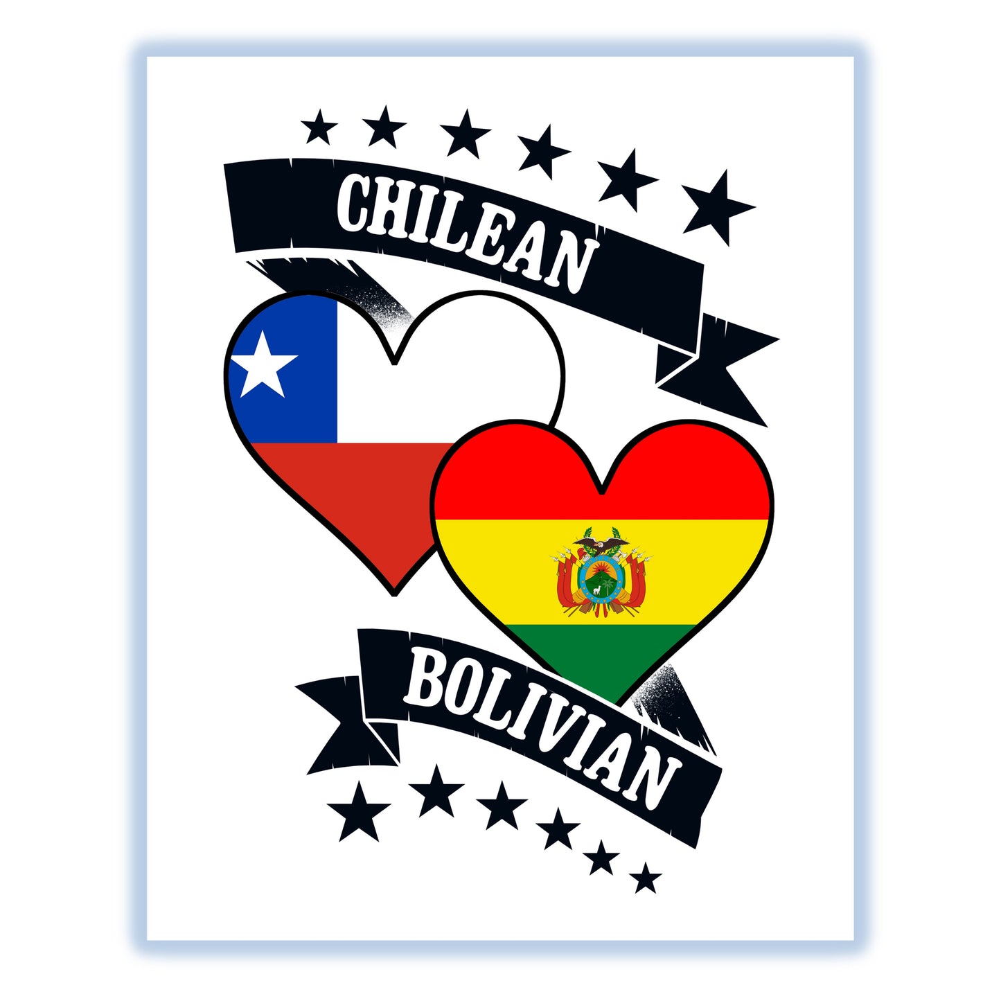 Chilean Bolivian Heart Flags Chile Bolivia 8"x10" Wall Art Print