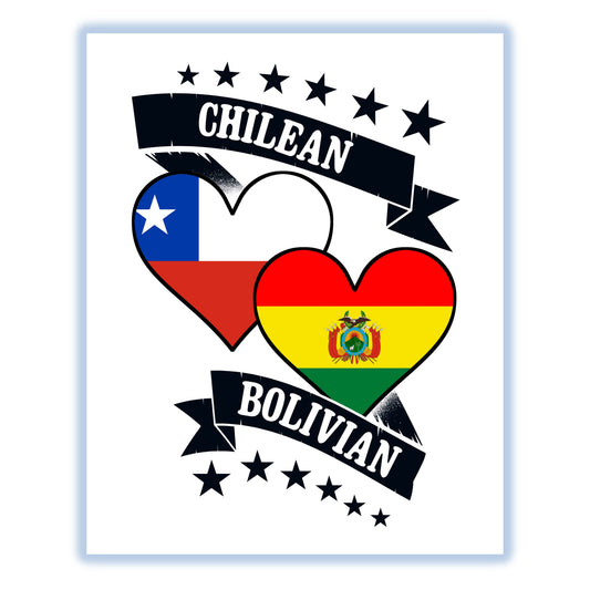 Chilean Bolivian Heart Flags Chile Bolivia 8"x10" Wall Art Print