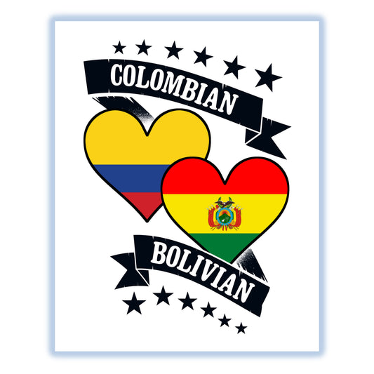 Colombian Bolivian Heart Flags Colombia Bolivia 8"x10" Wall Art Print