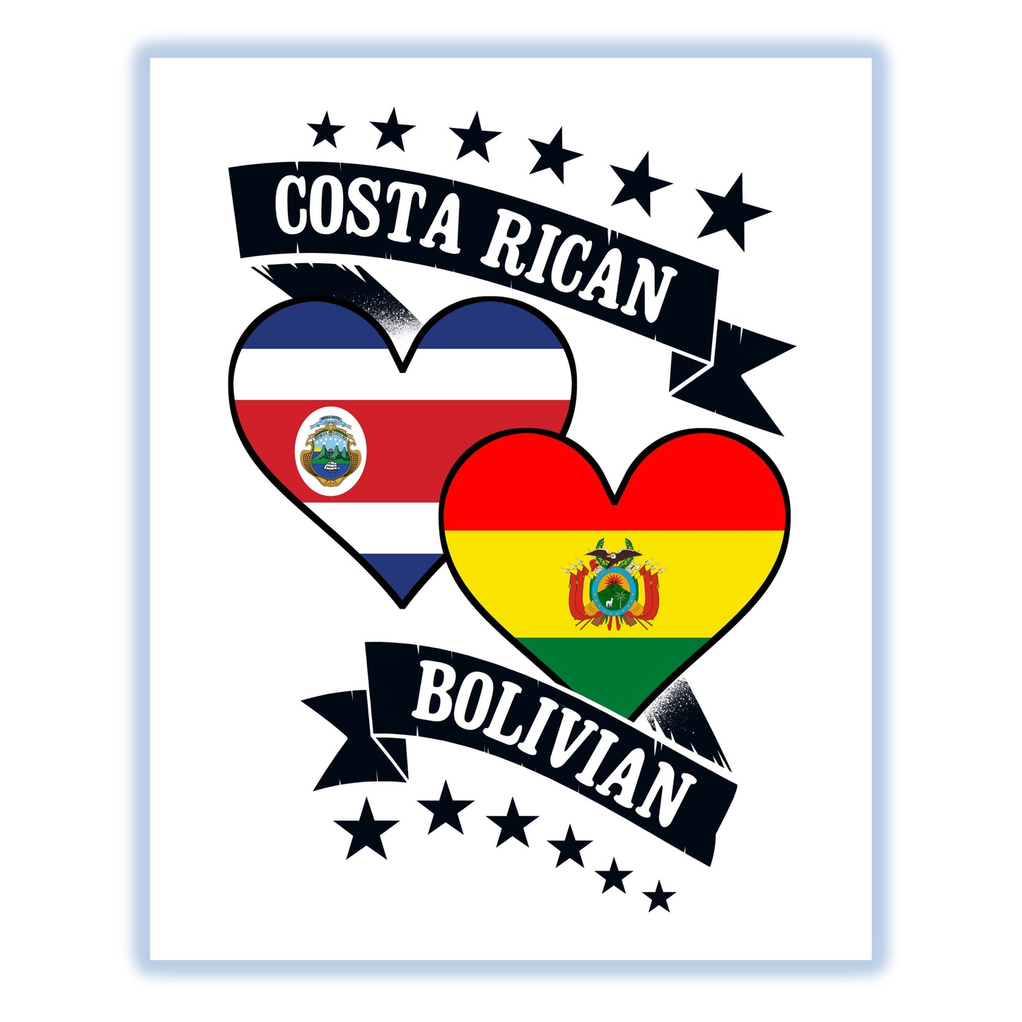 Costa Rican Bolivian Heart Flags Costa Rica Bolivia 8"x10" Wall Art Print