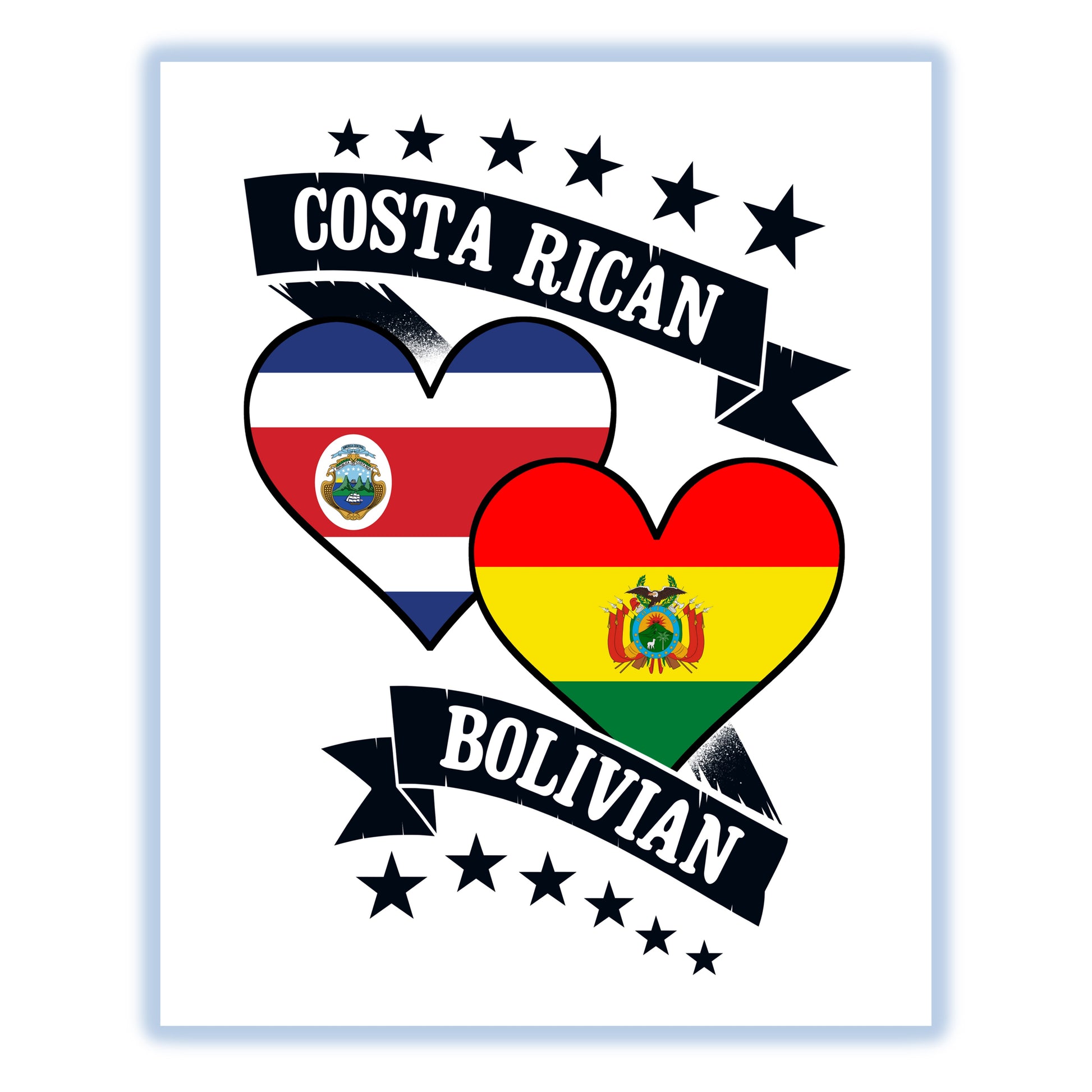 Costa Rican Bolivian Heart Flags Costa Rica Bolivia 8"x10" Wall Art Print