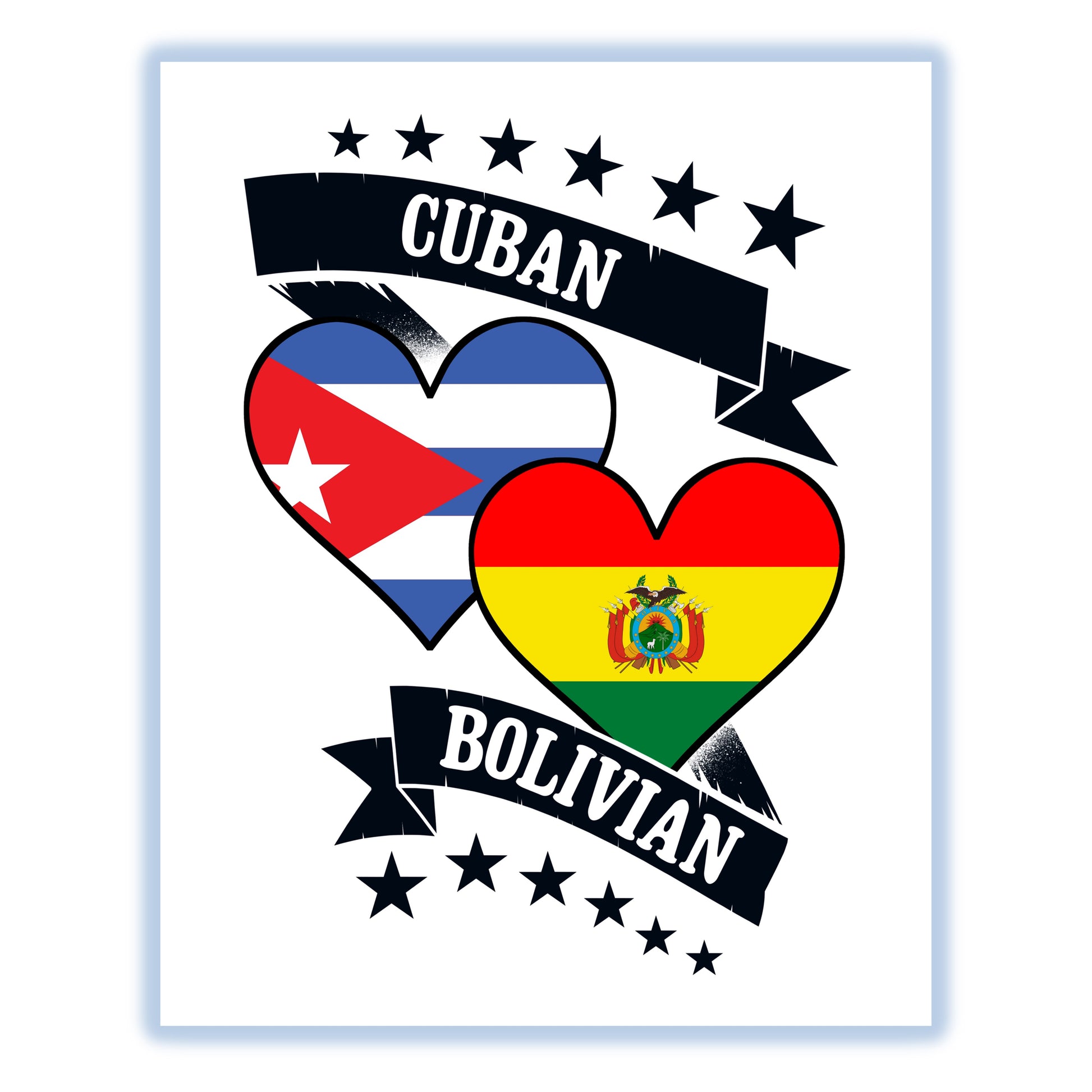 Cuban Bolivian Heart Flags Cuba Bolivia 8"x10" Wall Art Print