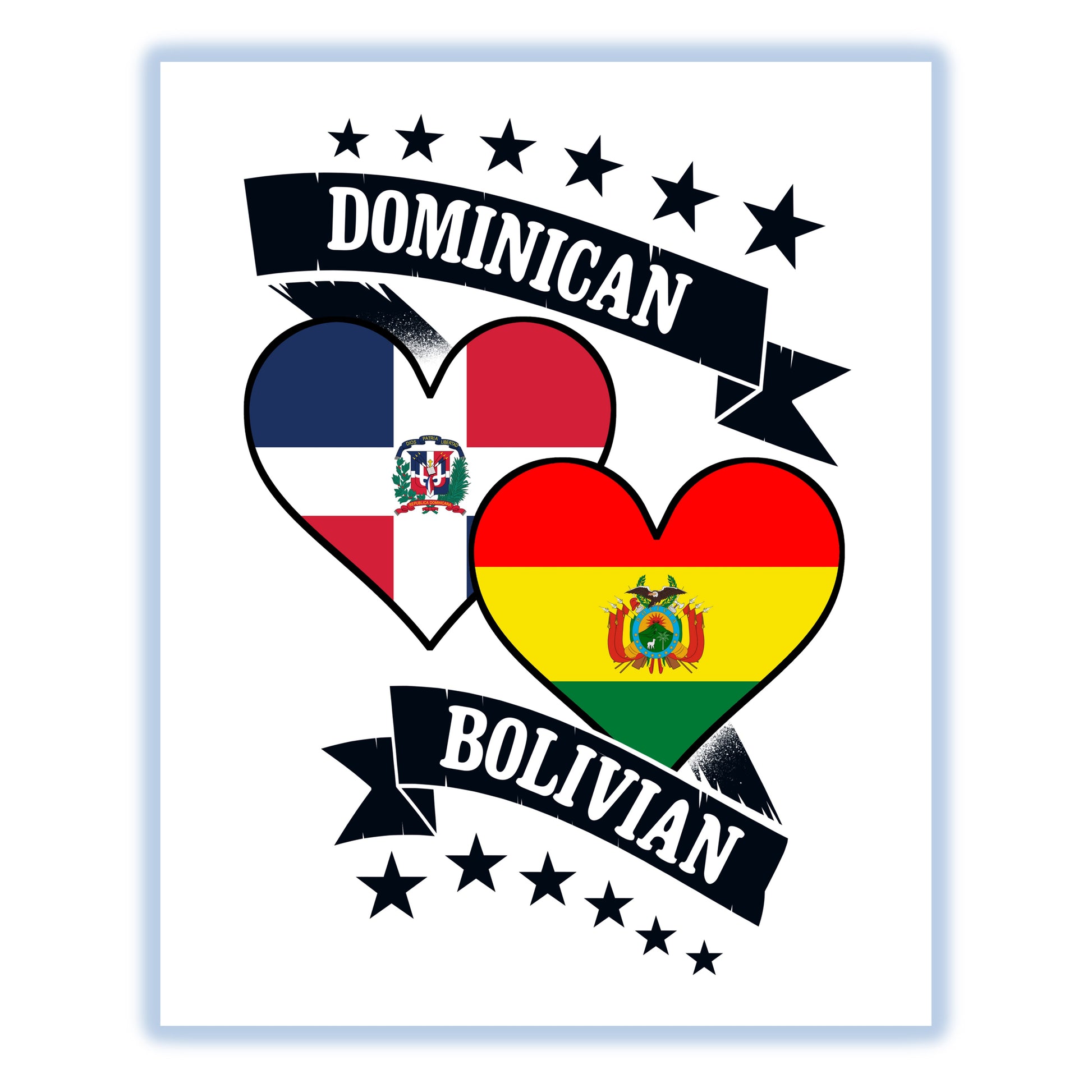 Dominican Bolivian Heart Flags Dominican Republic Bolivia 8"x10" Wall Art Print
