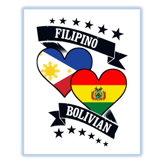 Filipino Bolivian Heart Flags Philippines Bolivia 8"x10" Wall Art Print