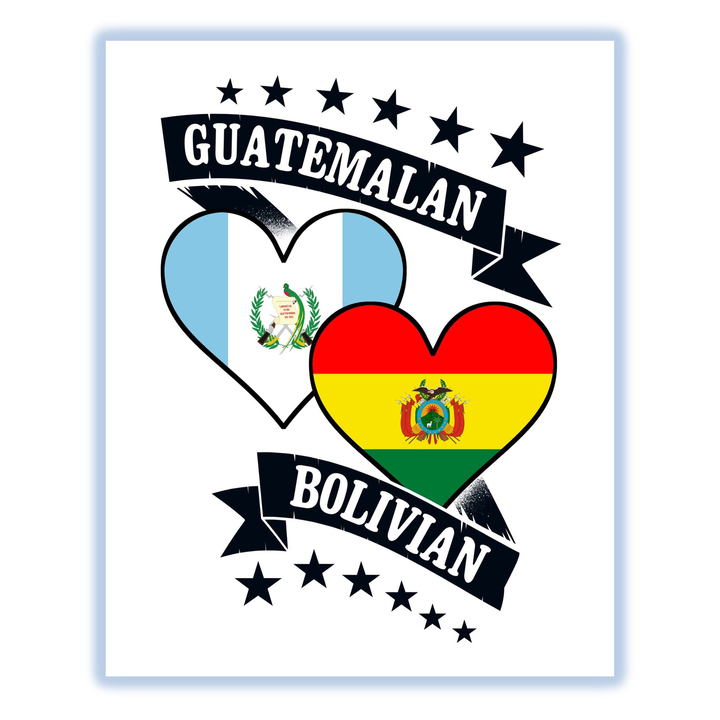 Guatemalan Bolivian Heart Flags Guatemala Bolivia 8"x10" Wall Art Print
