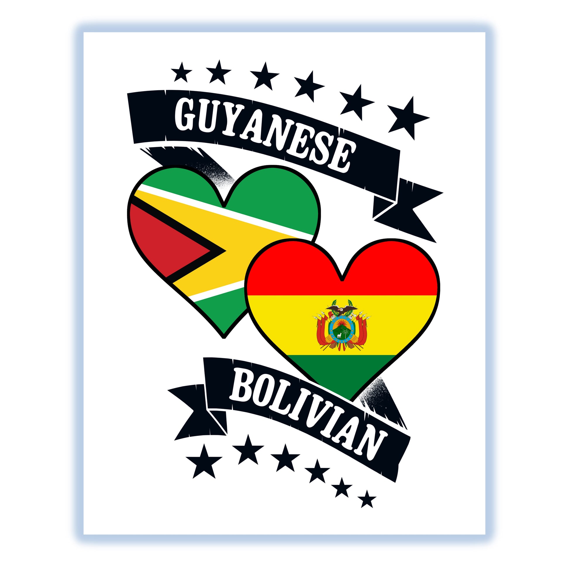 Guyanese Bolivian Heart Flags Guyana Bolivia 8"x10" Wall Art Print