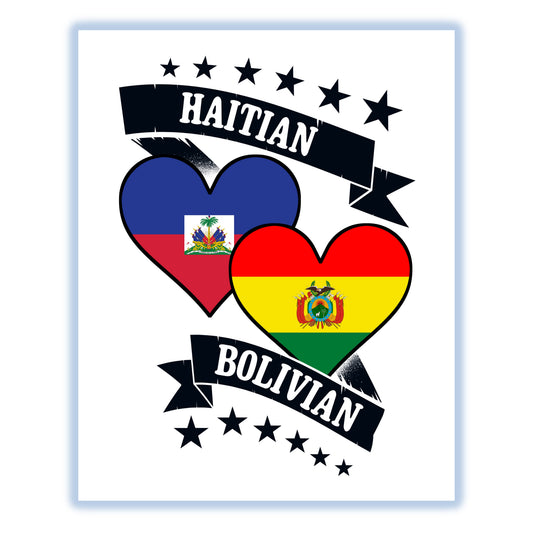 Haitian Bolivian Heart Flags Haiti Bolivia 8"x10" Wall Art Print