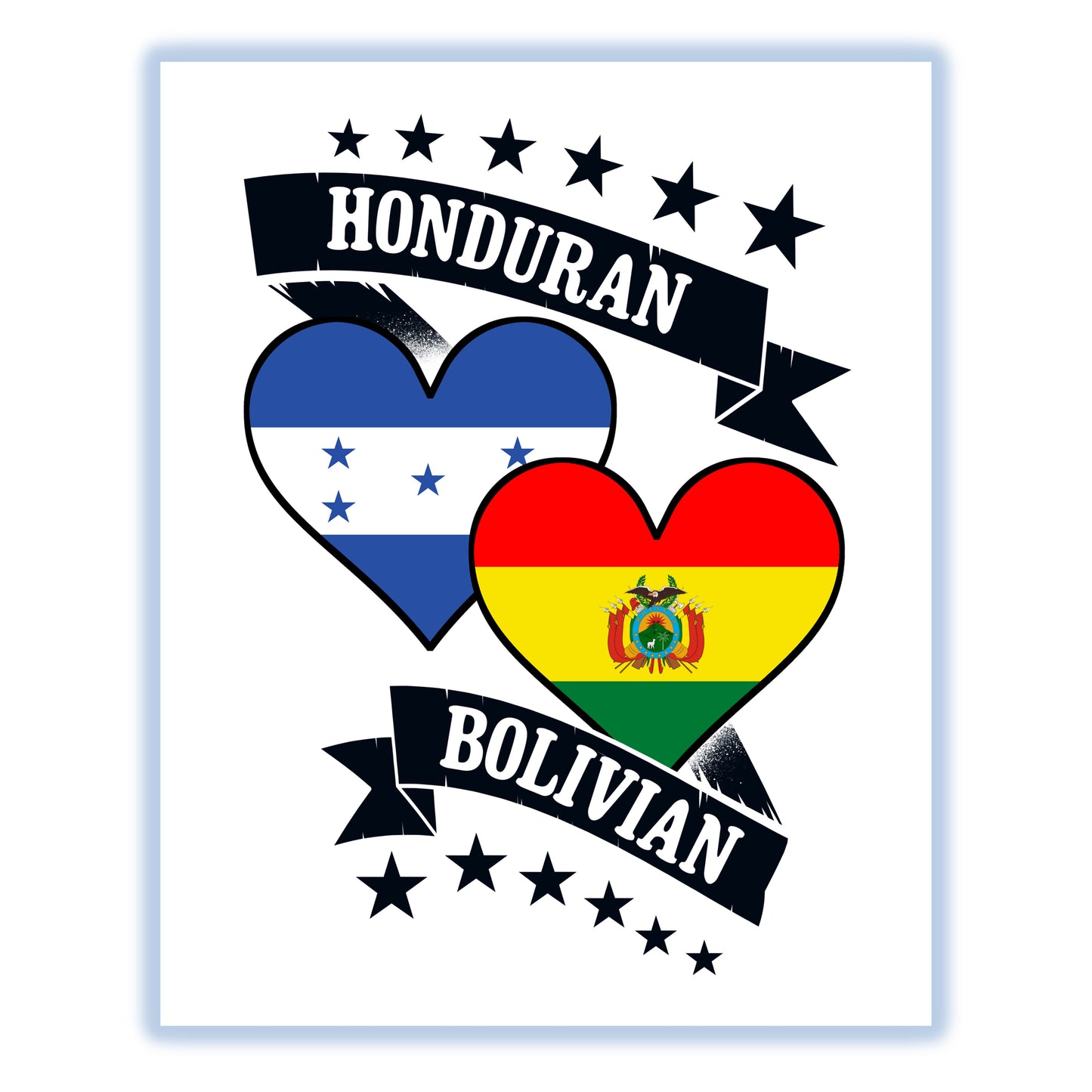 Honduran Bolivian Heart Flags Honduras Bolivia 8"x10" Wall Art Print