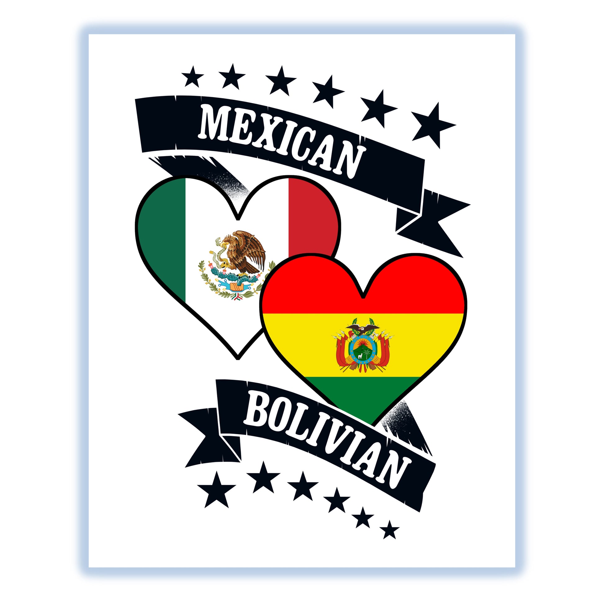 Mexican Bolivian Heart Flags Mexico Bolivia 8"x10" Wall Art Print