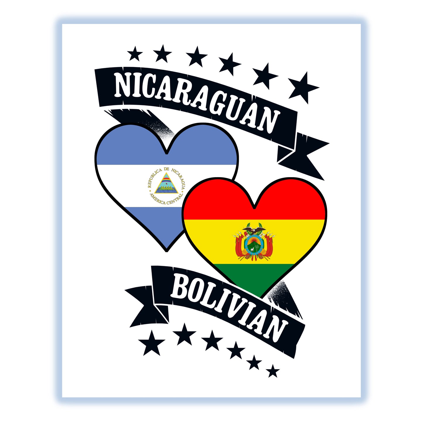 Nicaraguan Bolivian Heart Flags Nicaragua Bolivia 8"x10" Wall Art Print
