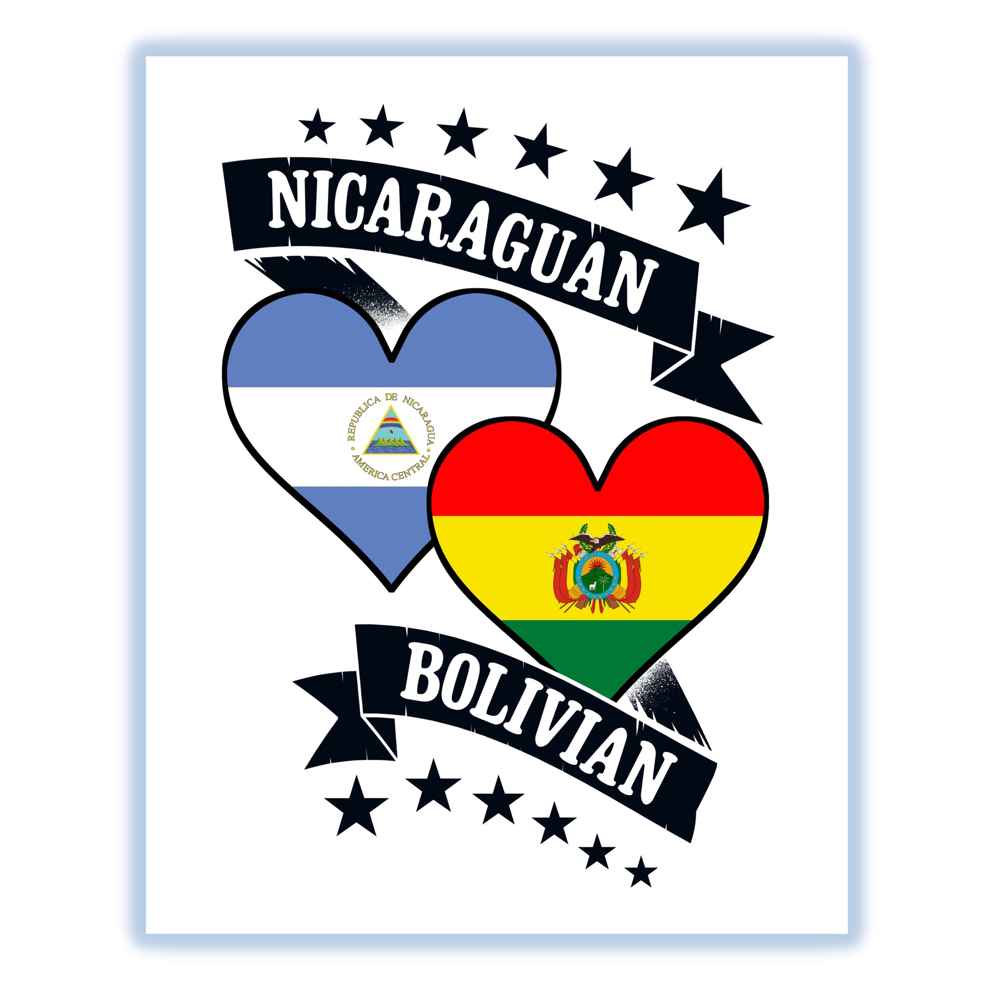 Nicaraguan Bolivian Heart Flags Nicaragua Bolivia 8"x10" Wall Art Print