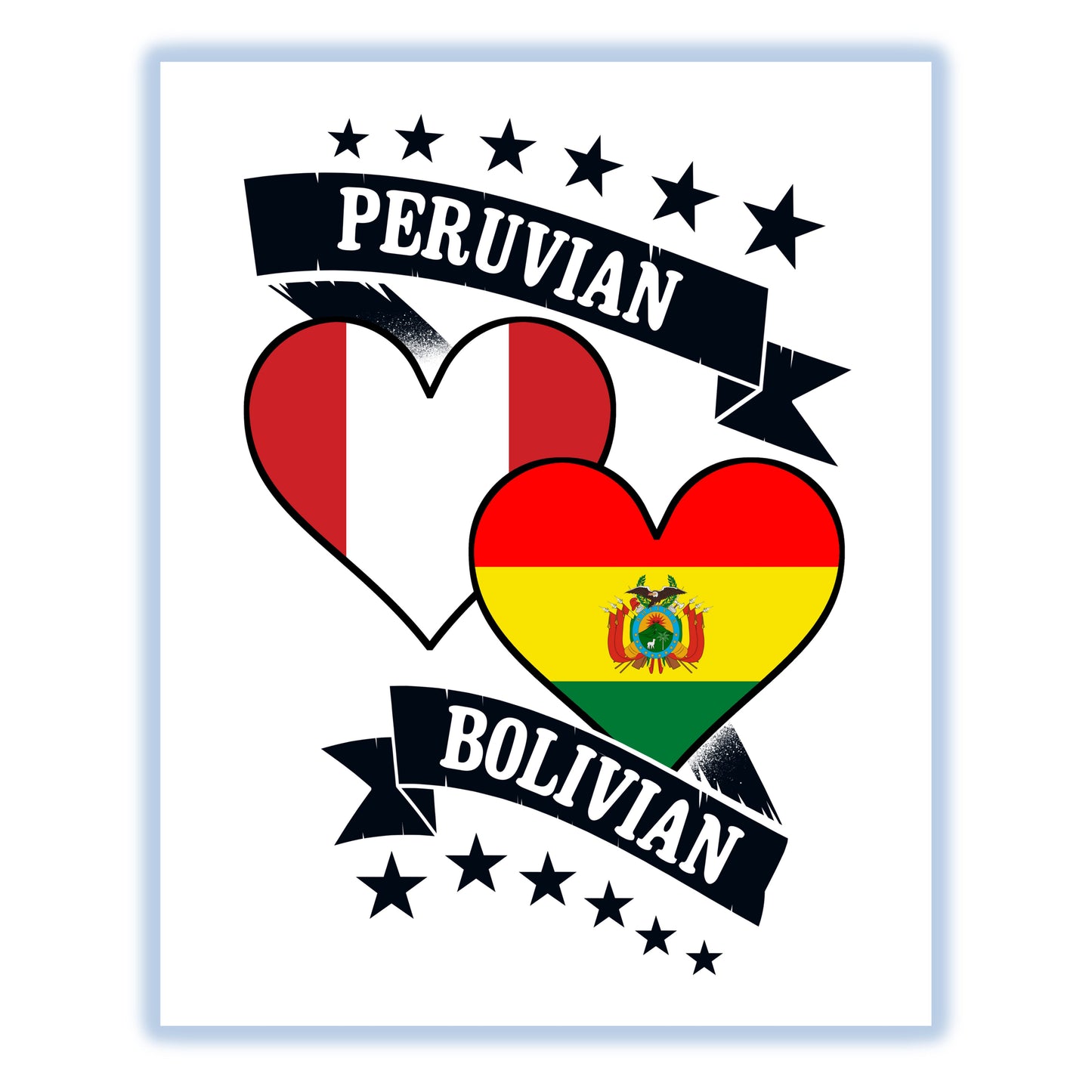 Peruvian Bolivian Heart Flags Peru Bolivia 8"x10" Wall Art Print