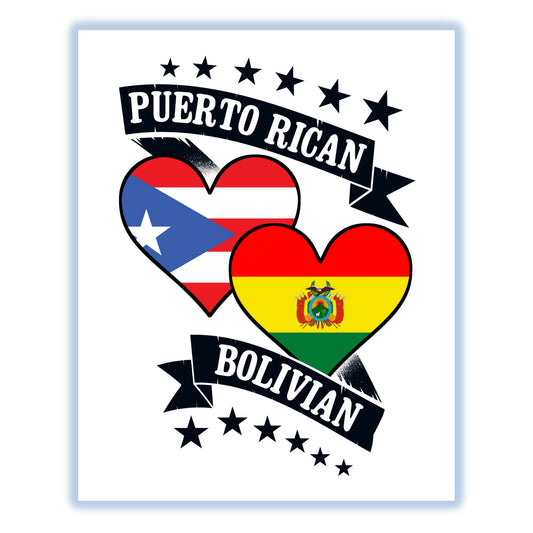 Puerto Rican Bolivian Heart Flags Puerto Rico Bolivia 8"x10" Wall Art Print
